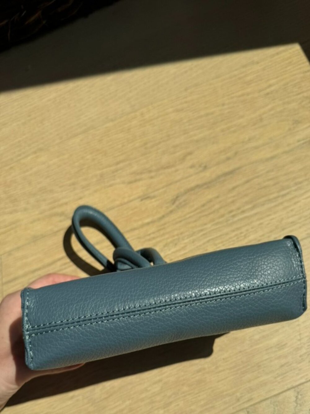 Genuine Italian Pebbled Leather Convertible Loop Clutch - Picture 7 of 8